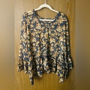 Falmer Heritage Blue Paisley Floral Print Women's Top - Size Med/Large